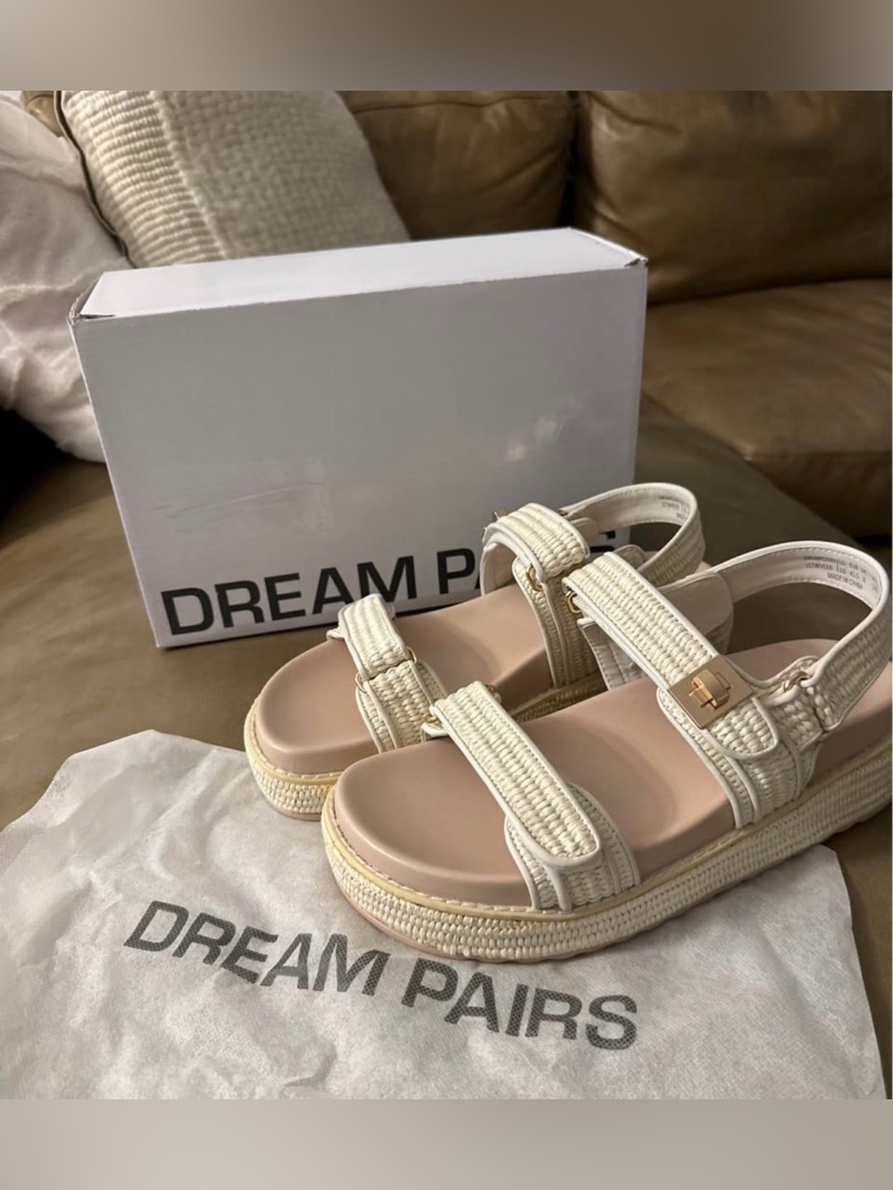 Dream Pairs Cream Woven Strap Platform Sandals